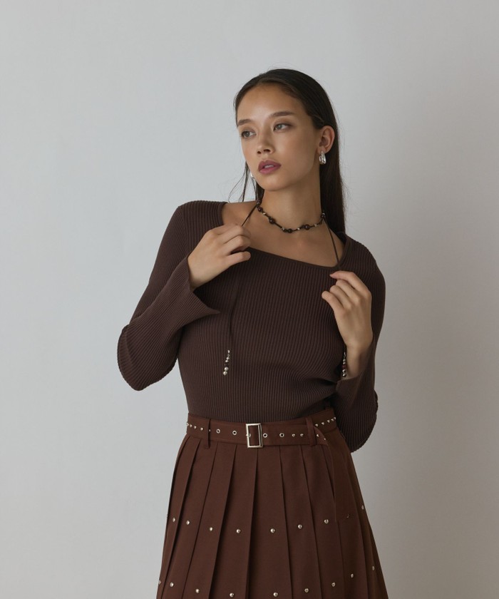 GRACECONTINENTAL ハイゲージリブニットトップ ブラウン 36 GRACECONTINENTAL ハイゲージリブニットトップ ブラウン 36