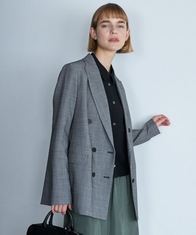 【UVカット・洗える】ウール2WAYストレッチ ダブルブレストジャケット