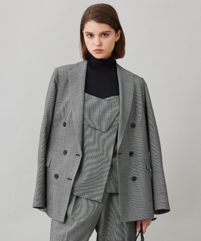 【UVカット・洗える】ウール2WAYストレッチ ダブルブレストジャケット