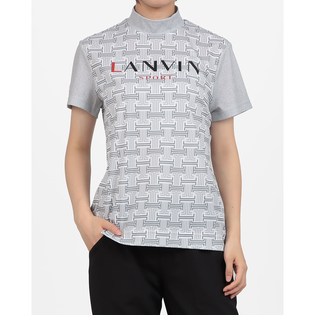 LANVINSPORT モノグラム柄プリントモックネック半袖シャツ【Sunscreen NIR】 グレー 36 LANVINSPORT モノグラム柄プリントモックネック半袖シャツ【Sunscreen NIR】 グレー 36