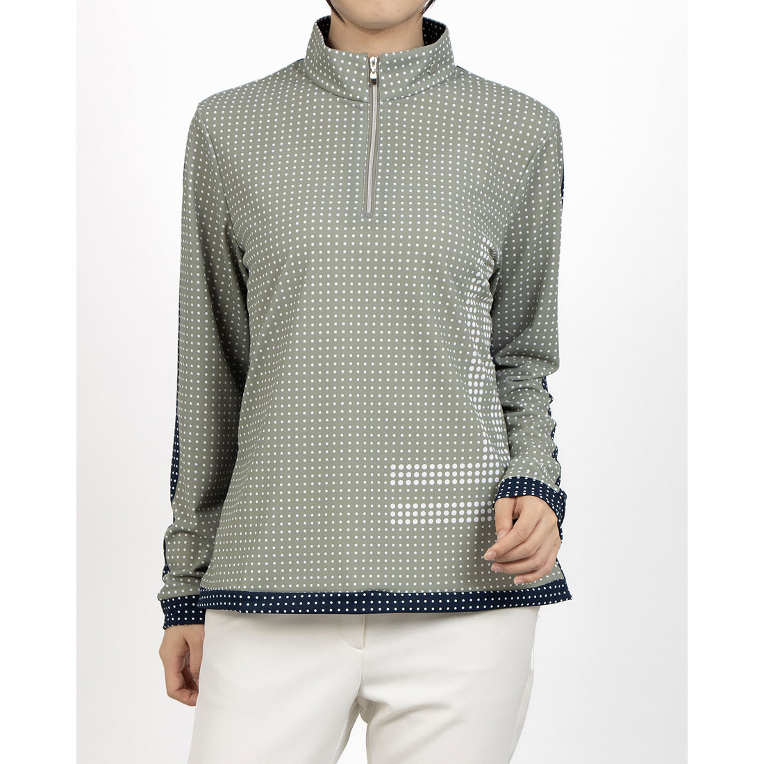 LANVINSPORT プリントスタンドジップアップ長袖シャツ【Sunscreen NIR】 カーキ 40 LANVINSPORT プリントスタンドジップアップ長袖シャツ【Sunscreen NIR】 カーキ 40