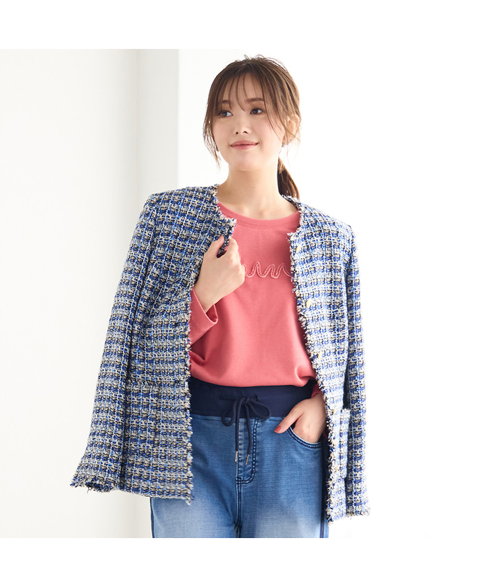 未使用　ピサーノ　羽織り　コート AMBIDEX Store △○ドット刺繍 ノーカラーコート(F チャ): l