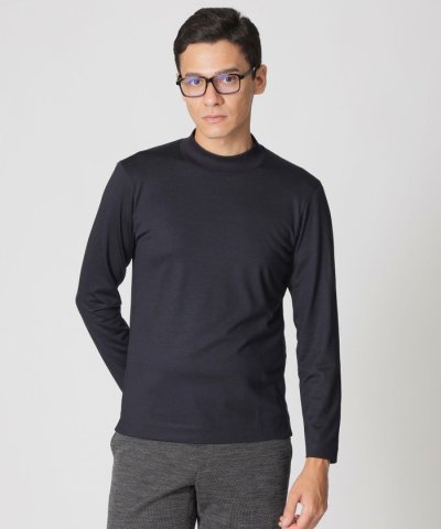 【ウォッシャブル】ウールプレーティングモックネックTシャツ