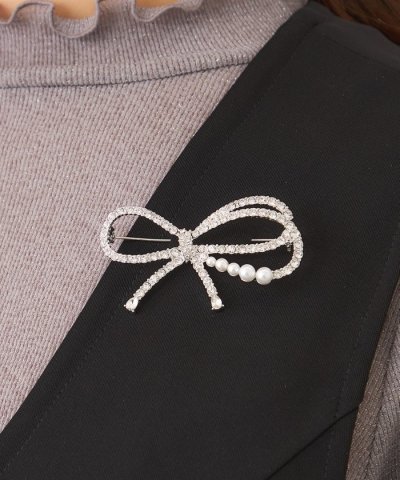 ガラスライン リボンブローチ