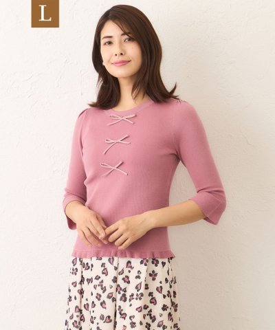 【L】ビジュー＆リボン ニット
