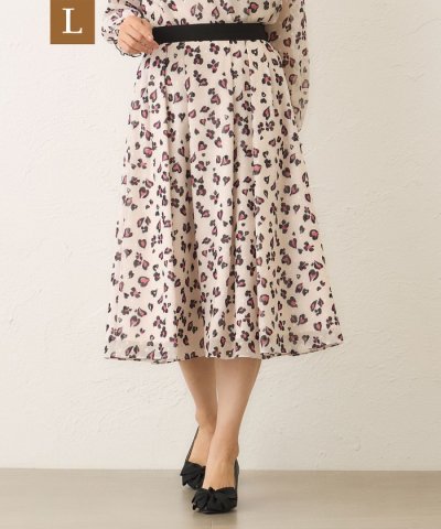 【L】アニマルフラワー タックフレアスカート