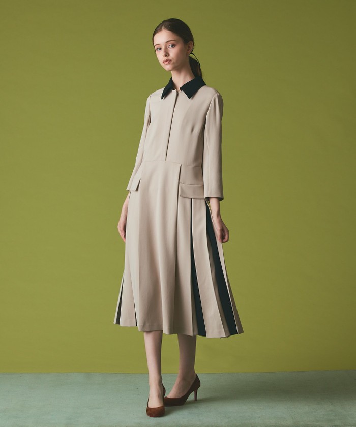 GRACECONTINENTAL クレリックバイカラーワンピース ベージュ 36 GRACECONTINENTAL クレリックバイカラーワンピース ベージュ 36