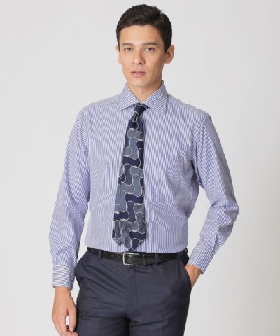 ロンスト柄セミワイドカラードレスシャツ