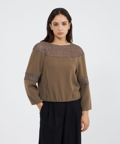 トリアセダブルクロス レースコンビブラウス