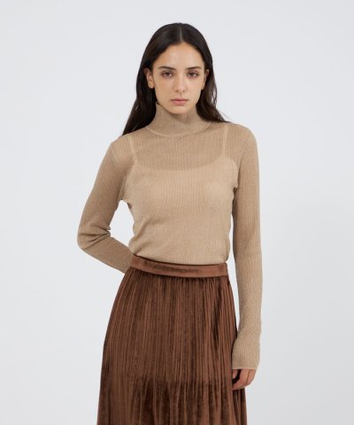 シアーラメ ハイネックニット