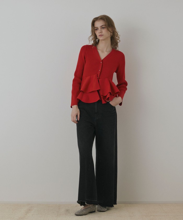 GRACECONTINENTAL ペプラムニットカーディガン レッド 36 GRACECONTINENTAL ペプラムニットカーディガン レッド 36