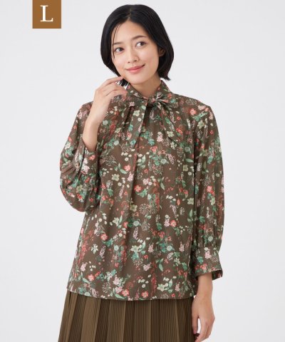 【L】【ウォッシャブル】BOHOプリントブラウス