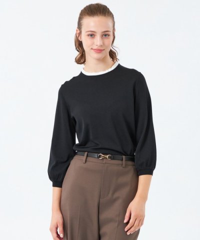 フリルカラーパフスリーブニット