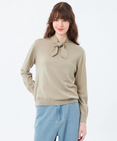 リボンタイロングスリーブニット