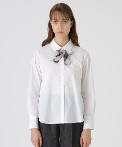 ソリッドブロードリボンタイ付きシャツ
