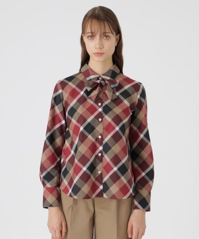クレストブリッジチェックハーフスパンツイルリボンタイ付きシャツ