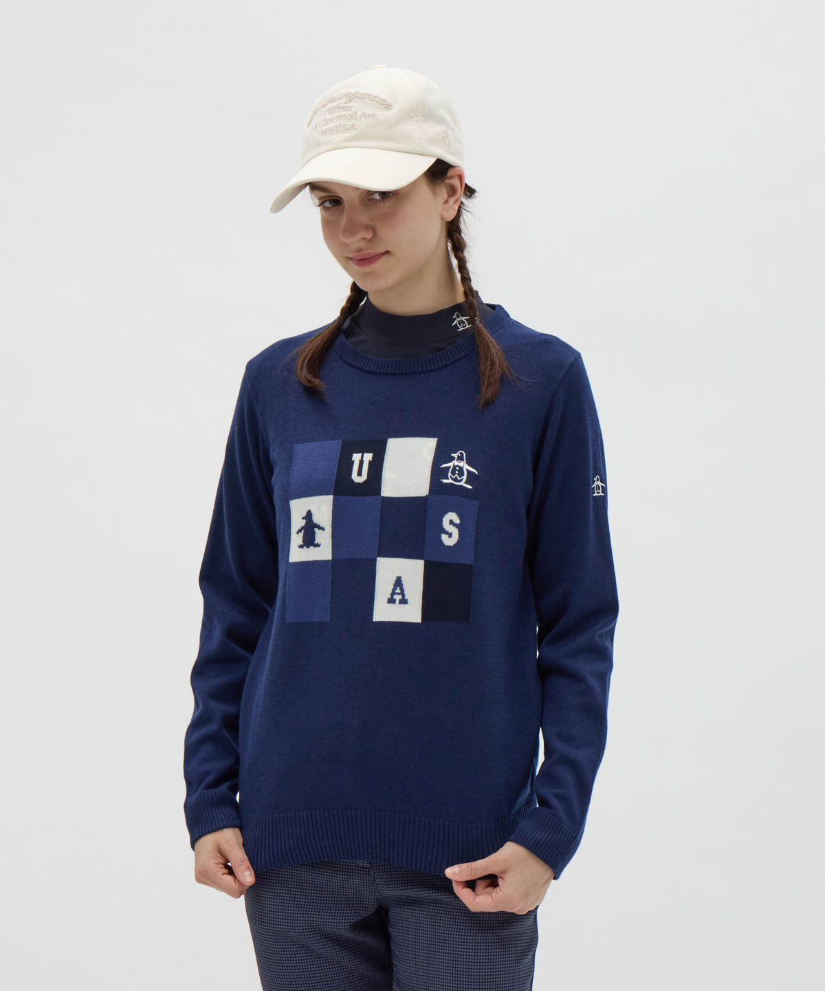 Munsingwear(ings) マンシングウェア Munsingwear ブロッキングジャカードクルーネックセー ネイビー L Munsingwear(ings) マンシングウェア Munsingwear ブロッキングジャカードクルーネックセー ネイビー L