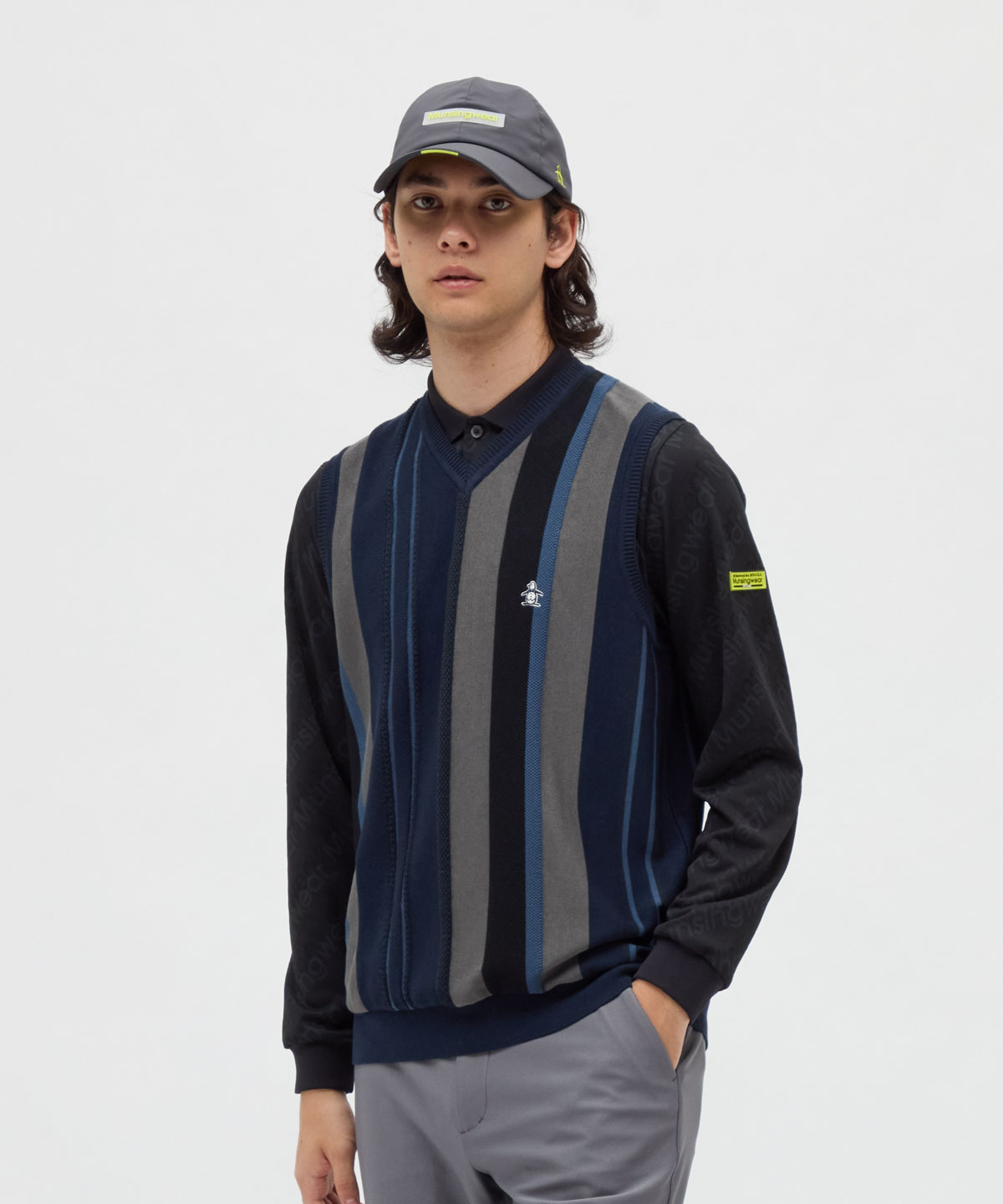 Munsingwear(ings) マンシングウェア Munsingwear マルチストライプニットベスト ネイビー LL Munsingwear(ings) マンシングウェア Munsingwear マルチストライプニットベスト ネイビー LL