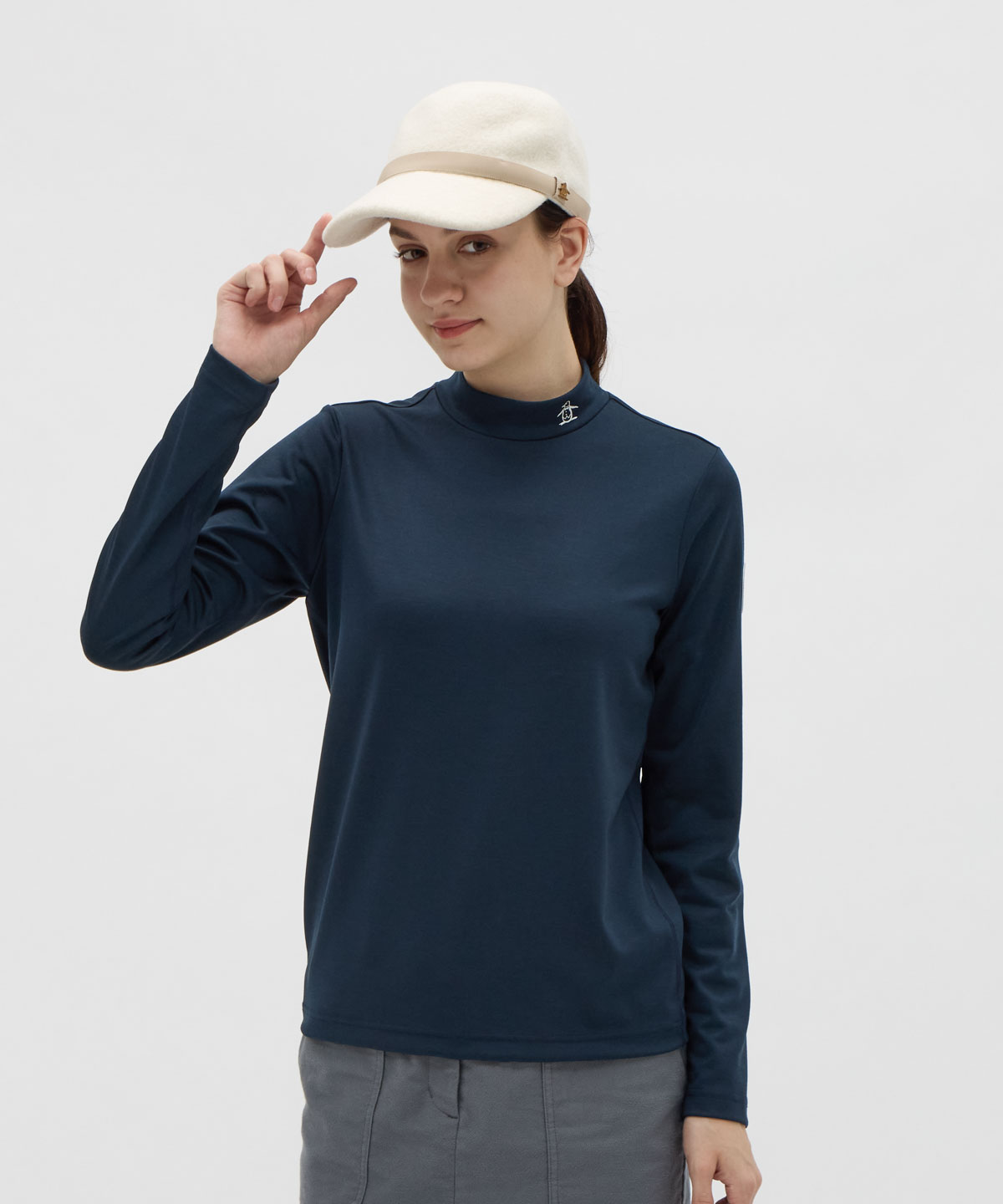 Munsingwear(ings) マンシングウェア Munsingwear ストレッチ毛混モックネック長袖シャツ ネイビー L Munsingwear(ings) マンシングウェア Munsingwear ストレッチ毛混モックネック長袖シャツ ネイビー L