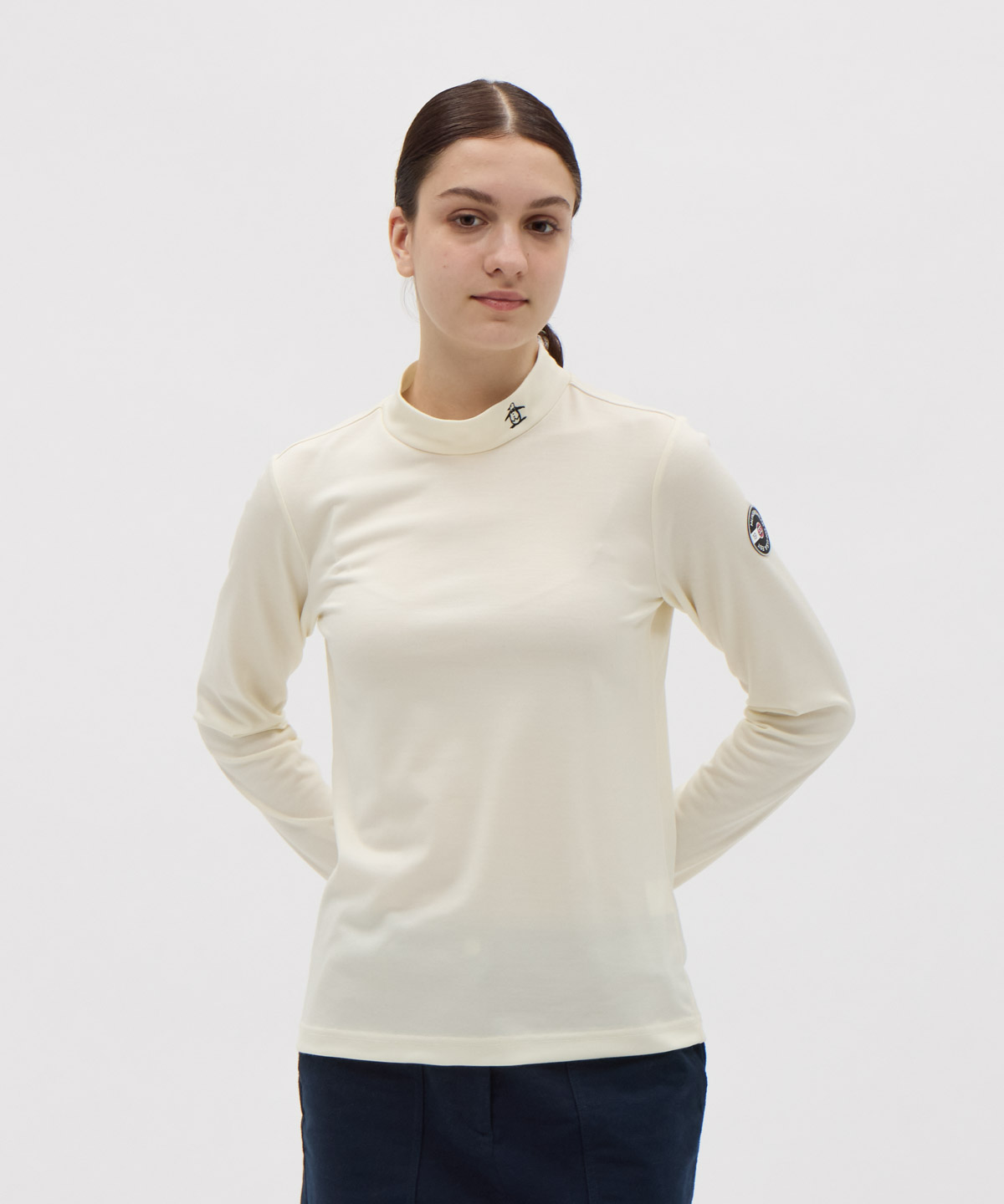 Munsingwear(ings) マンシングウェア Munsingwear ストレッチ毛混モックネック長袖シャツ ホワイト L Munsingwear(ings) マンシングウェア Munsingwear ストレッチ毛混モックネック長袖シャツ ホワイト L