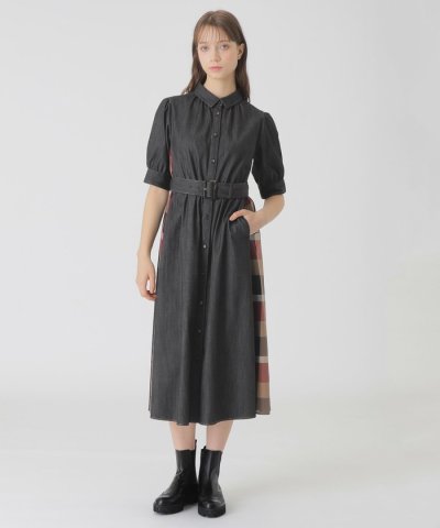 デニムライクパーシャルチェックドレス