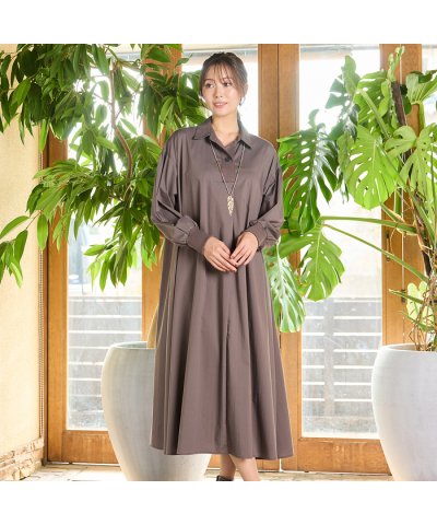 【手洗いOK】Aライン・オープンカラーワンピース