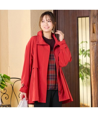 【撥水】Aラインシルエット・ラグランスリーブトレンチブルゾン