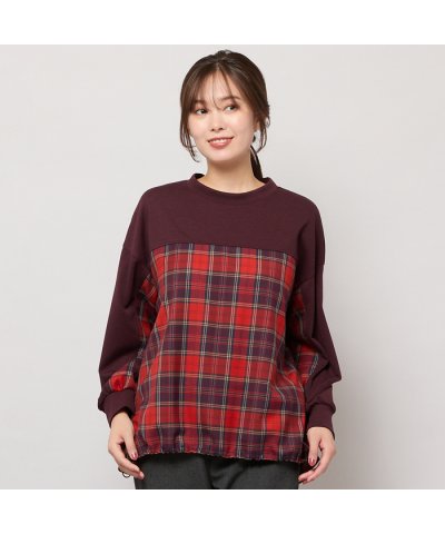 【セットアップ対応】スタンドカラー・チェック柄トップ