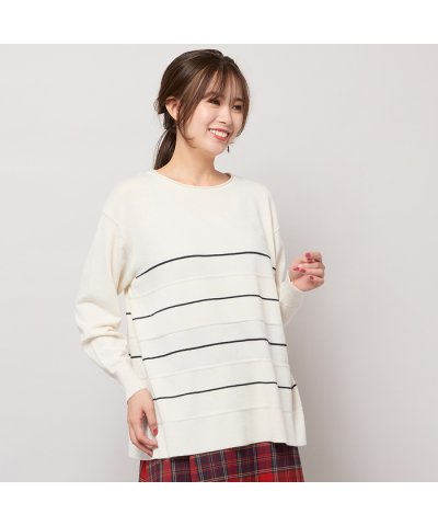 バイカラーボーダーニットトップ