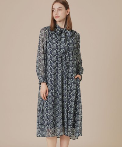 【BIBURY FLOWER】バイカラーバイブリークレープワンピース