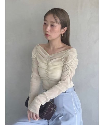 ギャザーオフショルチュールトップス