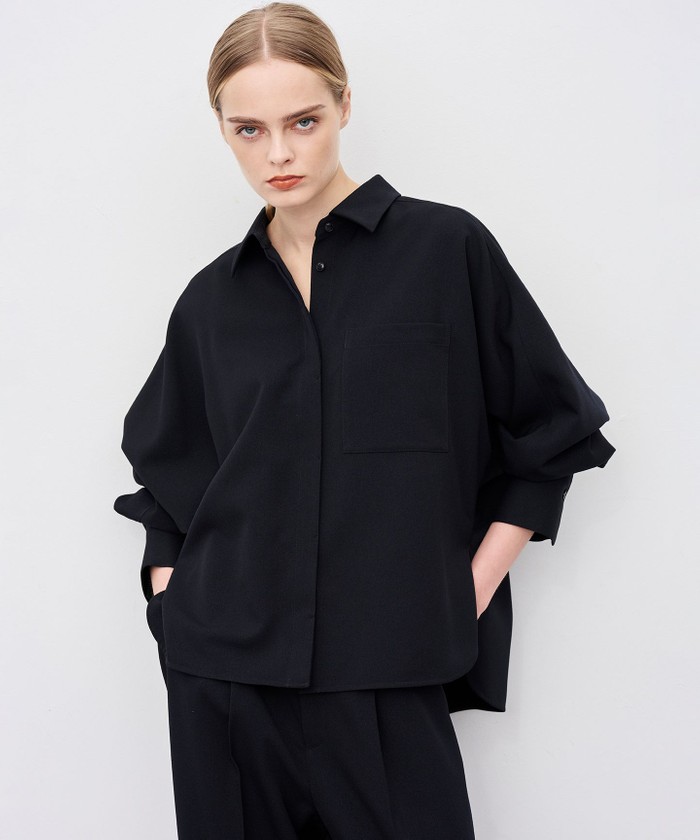UNCRAVE 【ハンドウォッシャブル】ウォッシャブルウールライクツイル ドルマンシャツ ダークネイビー 2 UNCRAVE 【ハンドウォッシャブル】ウォッシャブルウールライクツイル ドルマンシャツ ダークネイビー 2