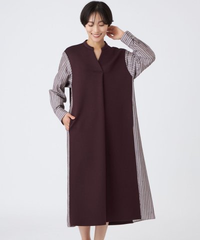 【カタログ掲載品】【ウォッシャブル】ストライプジャカードコンビワンピース