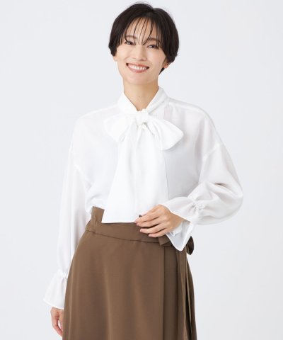 【マシンウォッシャブル】スパンローンボウタイブラウス
