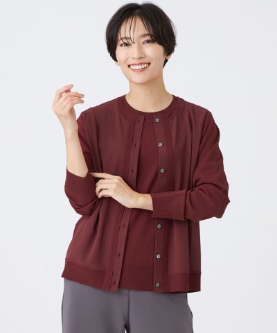 【ウォッシャブル】レーヨンストレッチニットコンビカーディガン