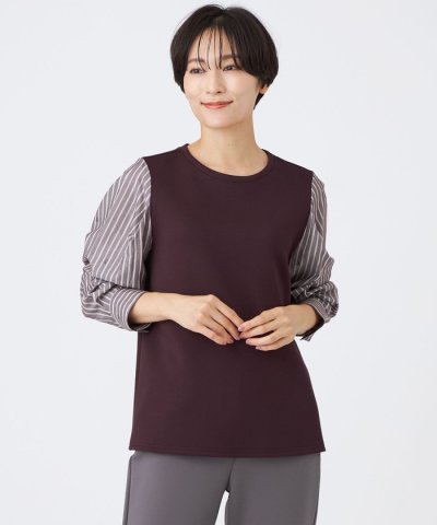 【ウォッシャブル】ストライプジャカードコンビプルオーバー