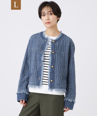 【L】【カタログ掲載品】【マシンウォッシャブル】パンチングデニムノーカラージャケ