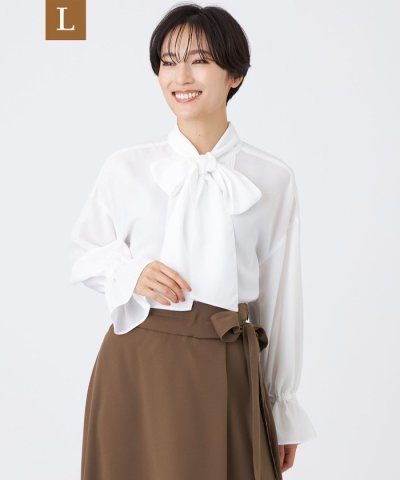 【L】【マシンウォッシャブル】スパンローンボウタイブラウス