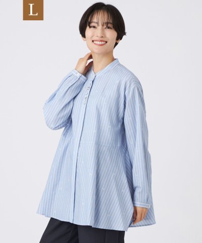 【L】【カタログ掲載品】【ウォッシャブル】ストライプジャカードビジューブラウス