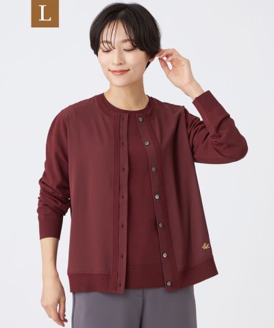 【L】【ウォッシャブル】レーヨンストレッチニットコンビカーディガン