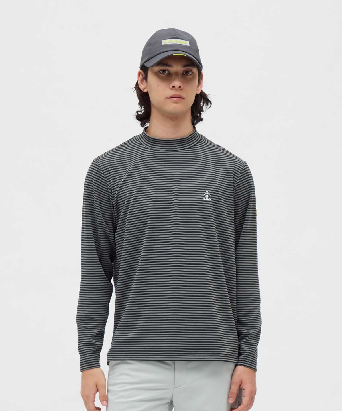Munsingwear(ings) マンシングウェア Munsingwear HEAT NAVI ボーダー長袖モック ブラック LL Munsingwear(ings) マンシングウェア Munsingwear HEAT NAVI ボーダー長袖モック ブラック LL