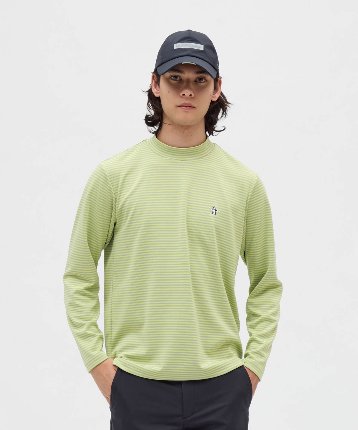Munsingwear(ings) マンシングウェア Munsingwear HEAT NAVI ボーダー長袖モック ライム 3L Munsingwear(ings) マンシングウェア Munsingwear HEAT NAVI ボーダー長袖モック ライム 3L