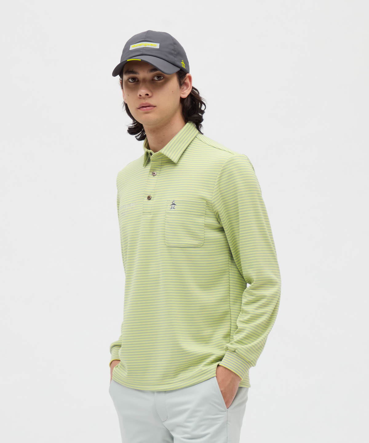 Munsingwear(ings) マンシングウェア Munsingwear HEAT NAVI ボーダー台衿付き長 ライム L Munsingwear(ings) マンシングウェア Munsingwear HEAT NAVI ボーダー台衿付き長 ライム L
