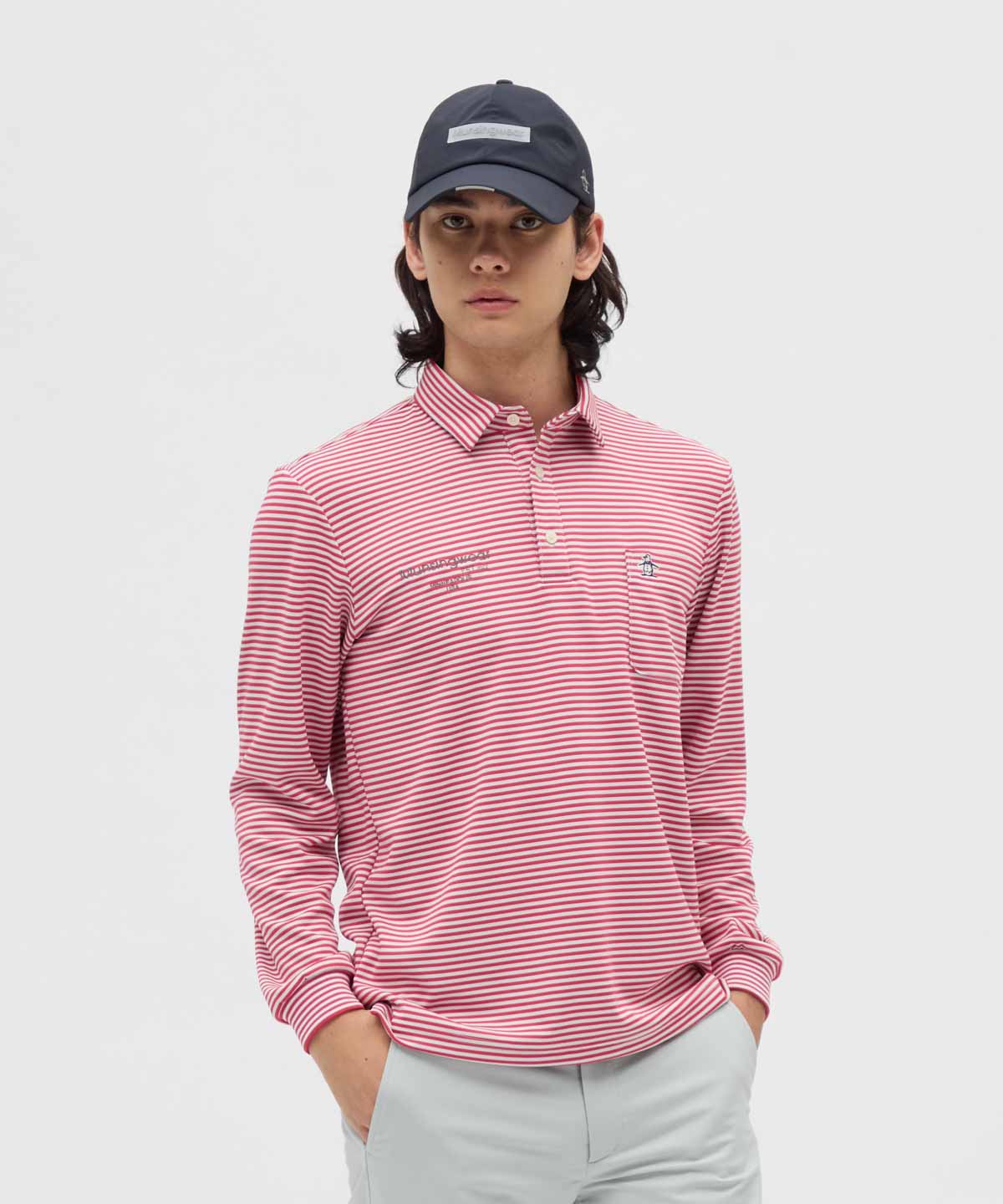 Munsingwear(ings) マンシングウェア Munsingwear HEAT NAVI ボーダー台衿付き長 ピンク L Munsingwear(ings) マンシングウェア Munsingwear HEAT NAVI ボーダー台衿付き長 ピンク L