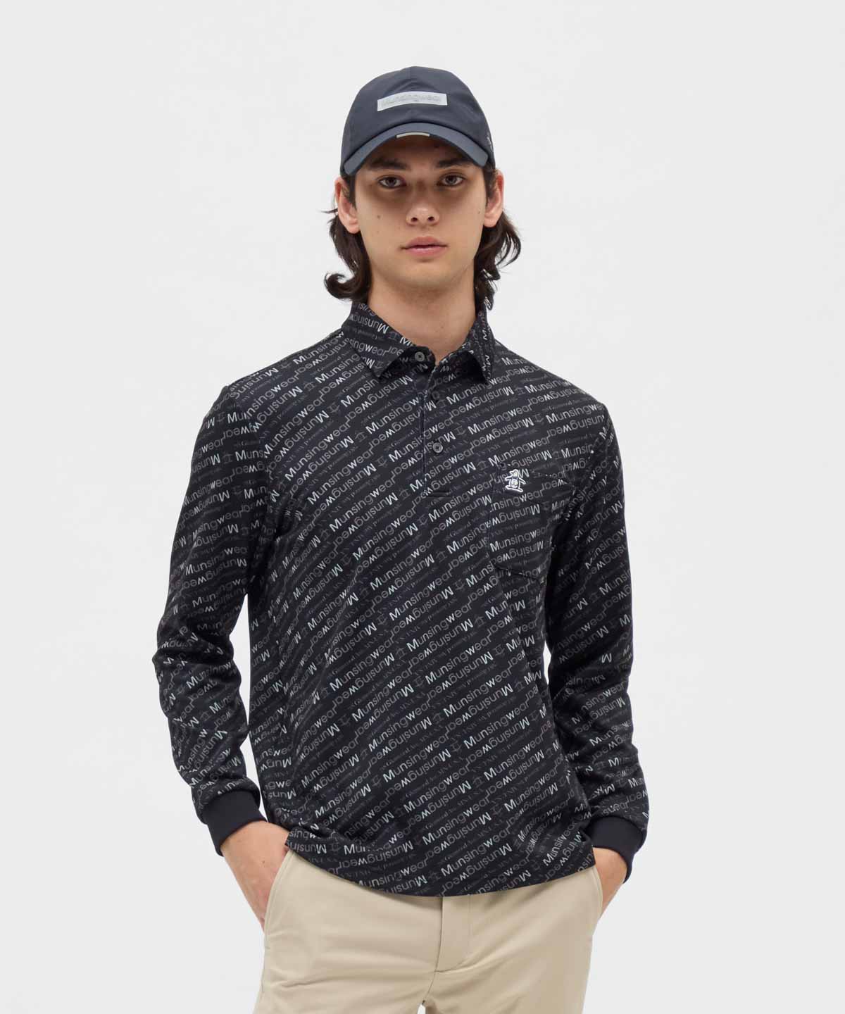 Munsingwear(ings) マンシングウェア Munsingwear HEAT NAVI ロゴ総柄プリント台 ブラック LL Munsingwear(ings) マンシングウェア Munsingwear HEAT NAVI ロゴ総柄プリント台 ブラック LL