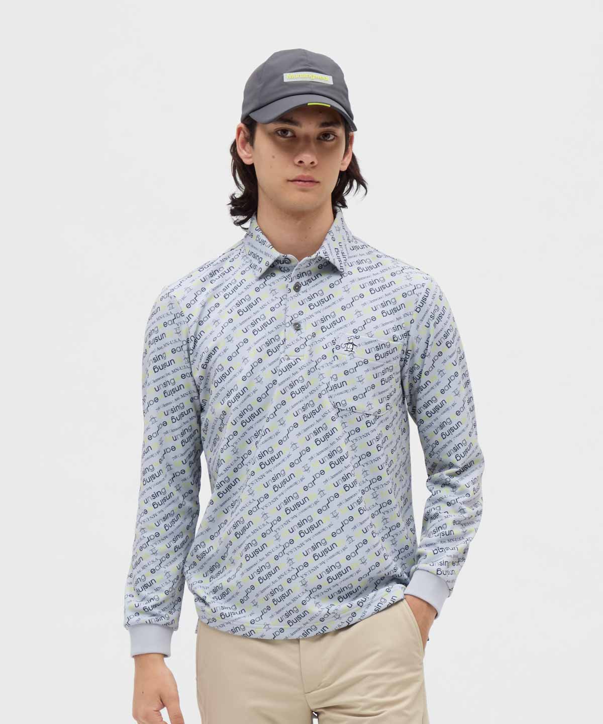 Munsingwear(ings) マンシングウェア Munsingwear HEAT NAVI ロゴ総柄プリント台 グレー M Munsingwear(ings) マンシングウェア Munsingwear HEAT NAVI ロゴ総柄プリント台 グレー M