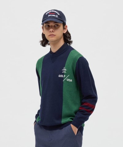 マンシングウェア Munsingwear ロゴインターシャクルーネックセーター