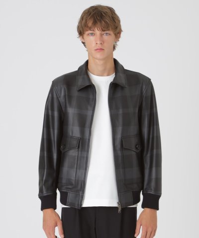 クレストブリッジチェックレザーフライトジャケット
