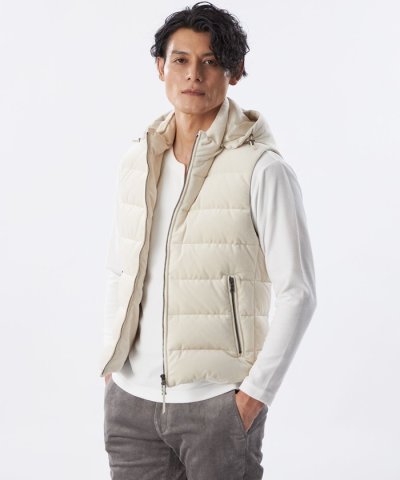 ベロアツイルジャージーダウンベスト