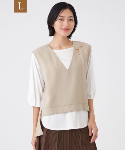 【L】【ウォッシャブル】ドライダブルクロス×スムースコンビカットソー